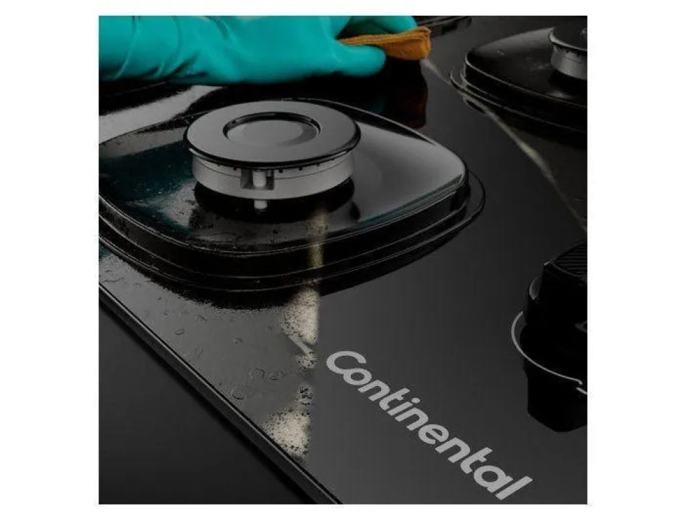 Cooktop 4 Bocas a Gás GLP Continental Mesa de Vidro Preto Acendimento Automático KC4GR