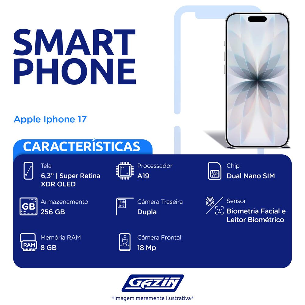 iPhone 17 Apple 6.3" 256GB Câmera Dupla