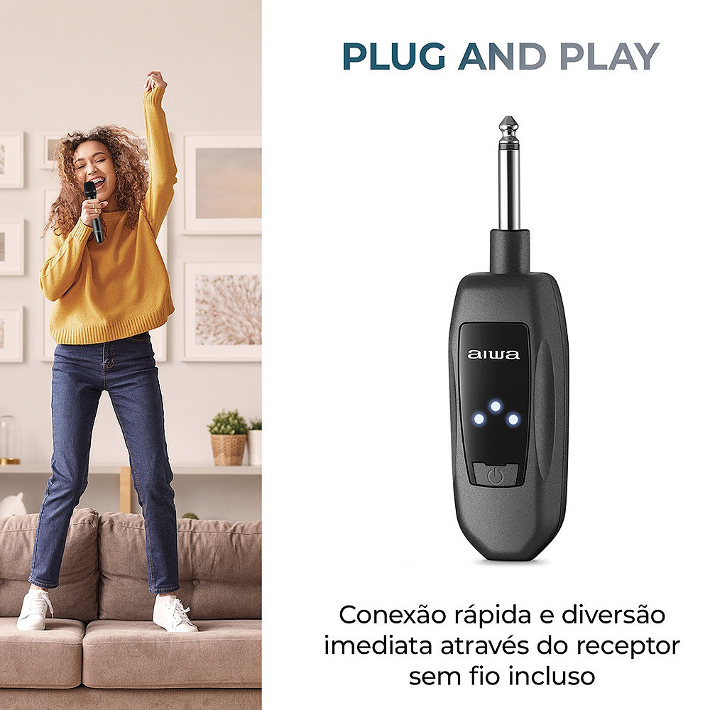 Microfone AIWA AWS-MIC-01 Dinâmico Duplo Sem Fio