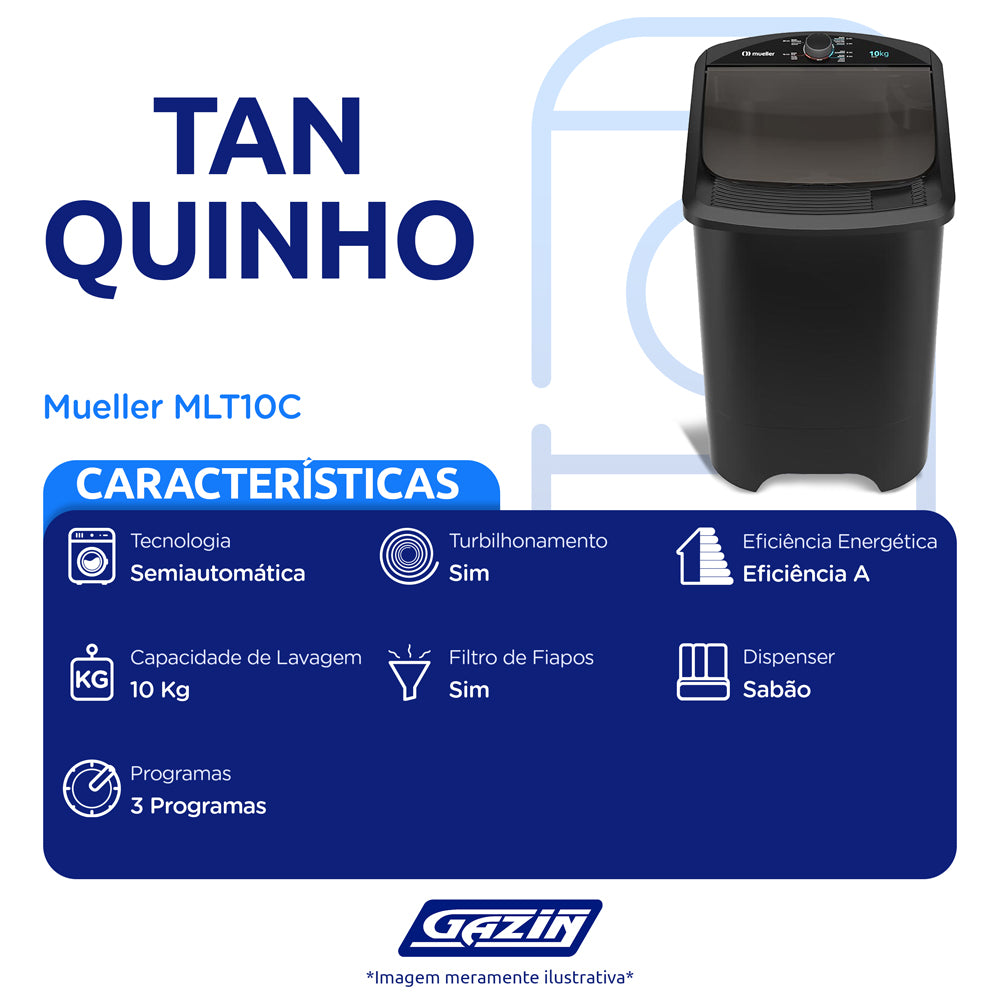 Tanquinho Mueller 10kg Lavagem por Turbilhonamento MLT10C