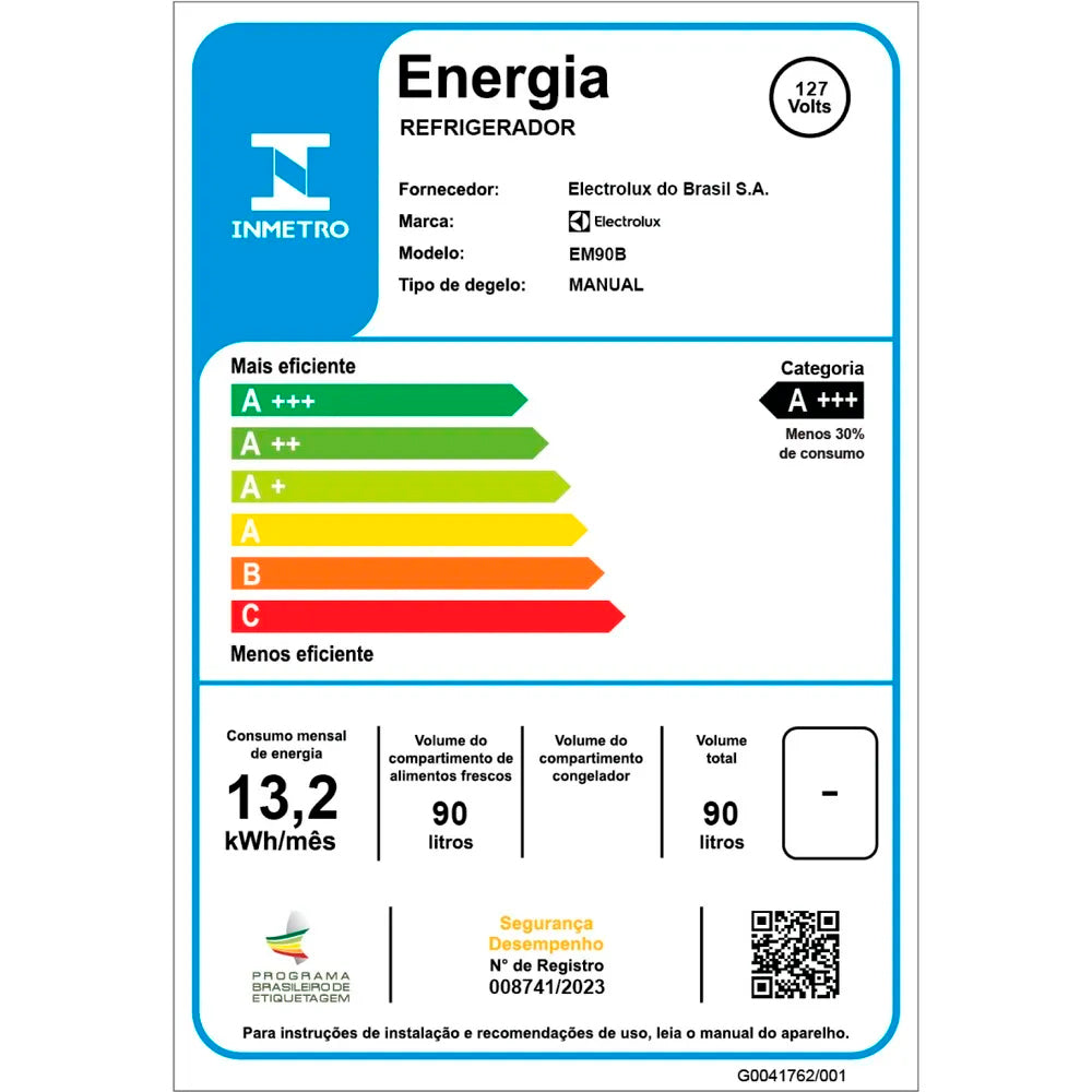 Frigobar Electrolux Efficient 90L 1 Porta Degelo Manual EM90B