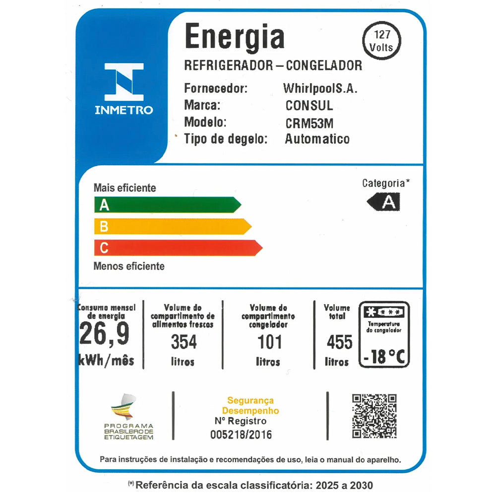 Geladeira Consul 455L Frost Free Duplex Inverter CRM53MB