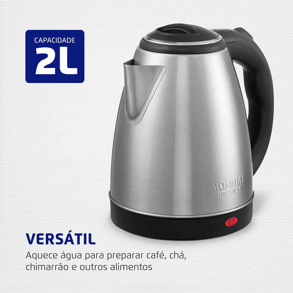Chaleira Elétrica Mondial Pratic 2L Aço Inox Desligamento Automático CE-06