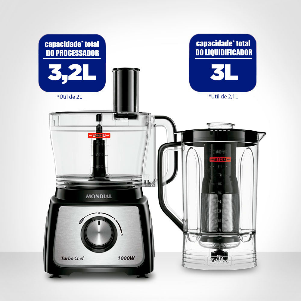 Multiprocessador Mondial Turbo Chef 7 em 1 2 Velocidades 1000W MPN-01-BE