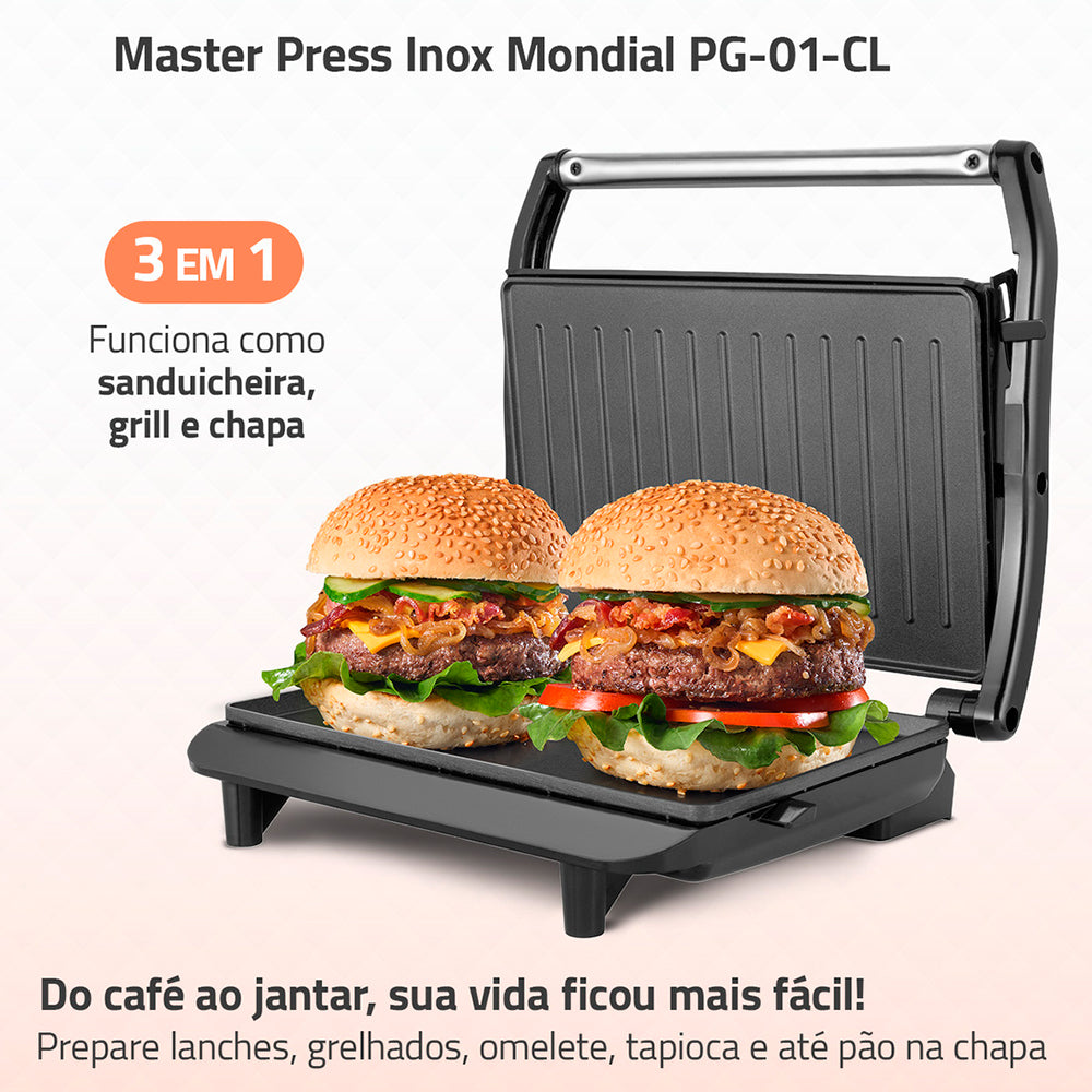 Grill Sanduicheira Mondial Mater Press Inox 1000W