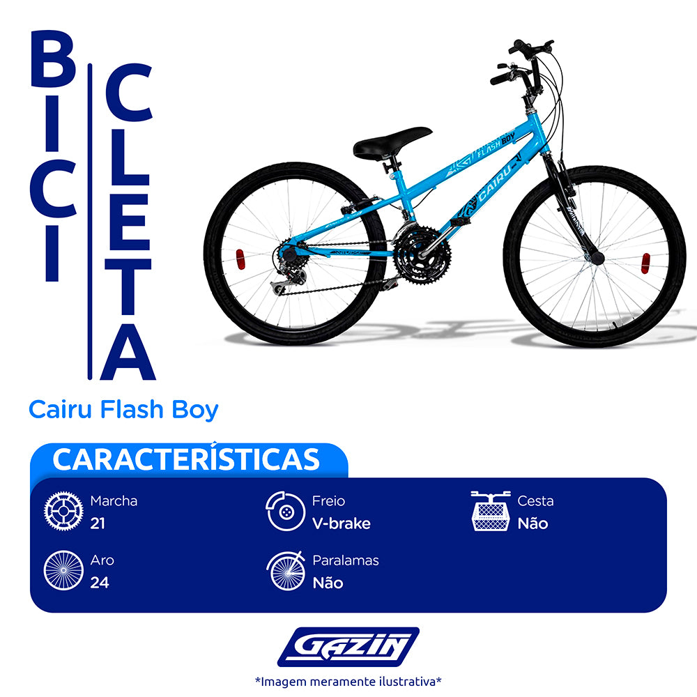 Bicicleta Aro 24 Cairu Flash 21 Marchas Freio V-Brake em Aço Carbono