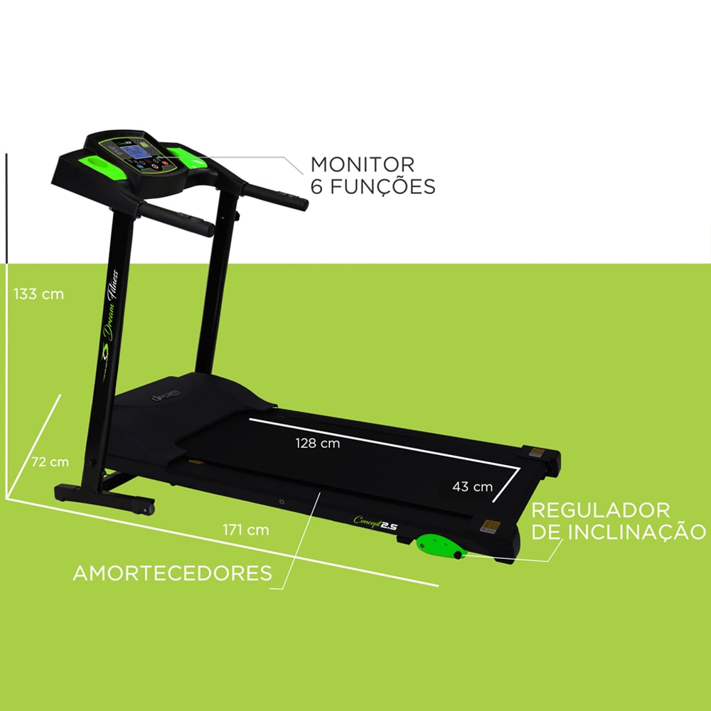Esteira Ergométrica Dream Concept até 130kg 9 Programas Motor 2.5Hp