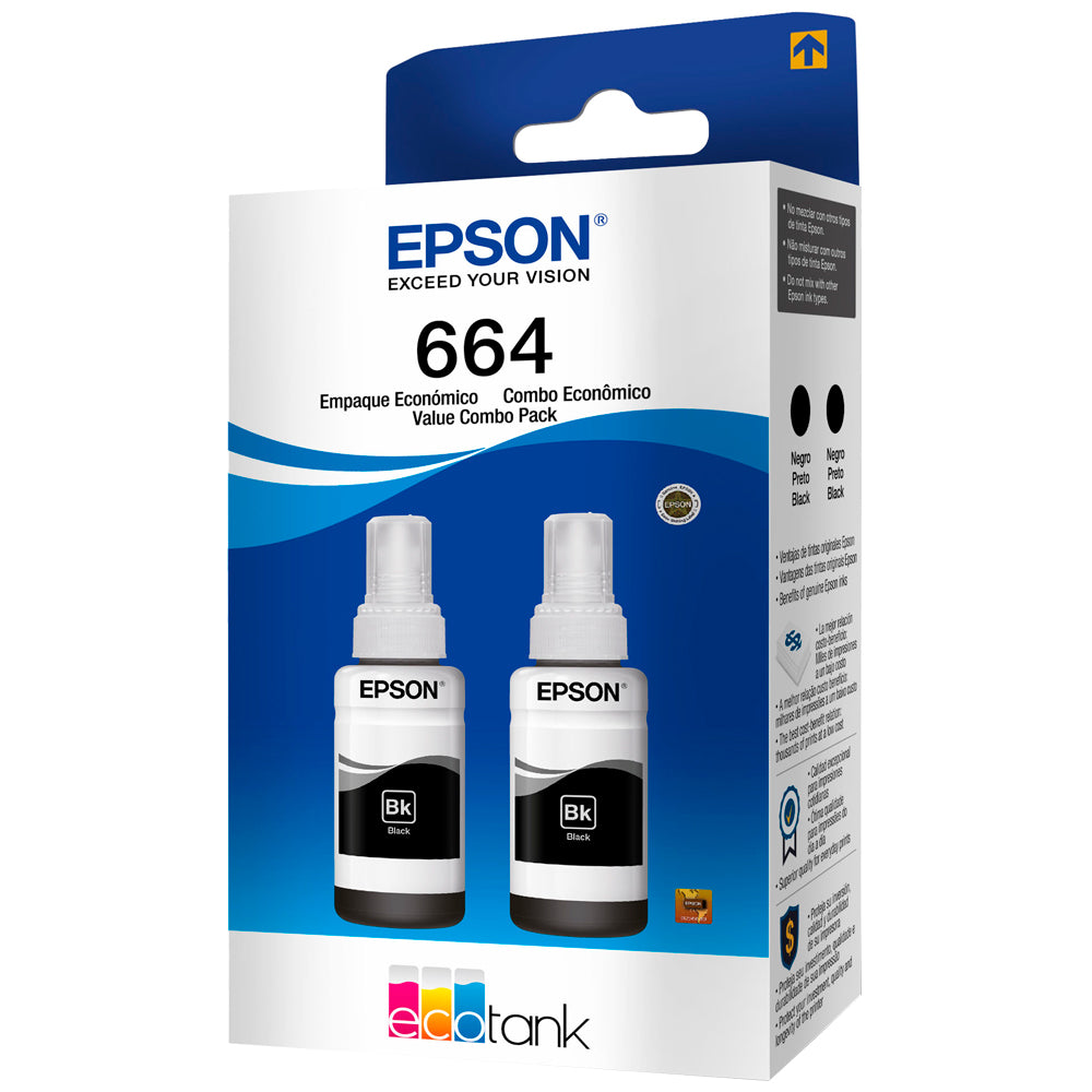 Kit Refil para Tanque de Tinta Epson Preto 2 Unidades 70ml T664