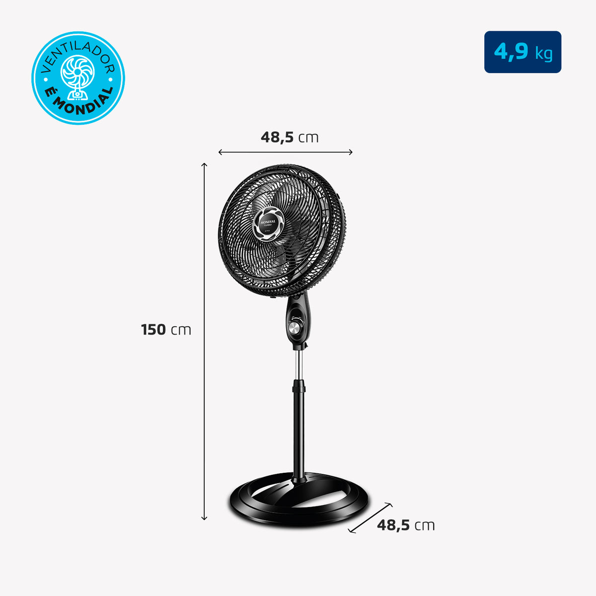 Ventilador de Coluna Mondial Turbo 40cm 8 Pás 3 Velocidades NVT-40C-8P-NB 140W