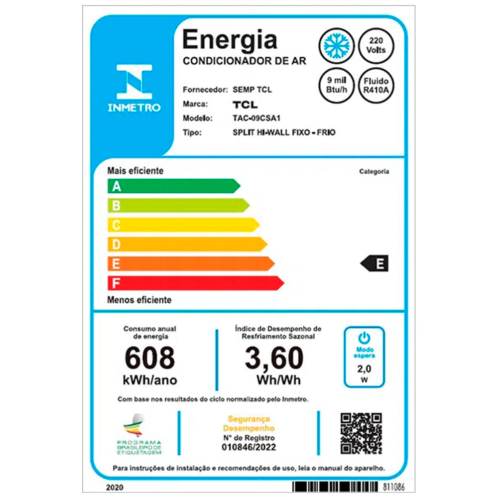 Ar Condicionado Split Hi Wall TCL 9.000 BTUs Filtro HD e Modo Eco Frio