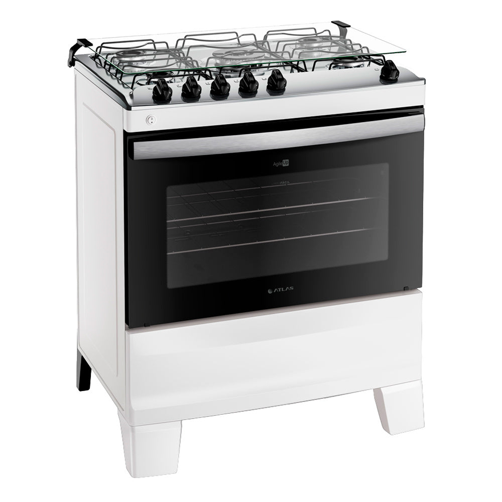 Fogão Atlas Agile Up 5 Bocas Automático Mesa de Inox Tripla Chama Forno 86,5L