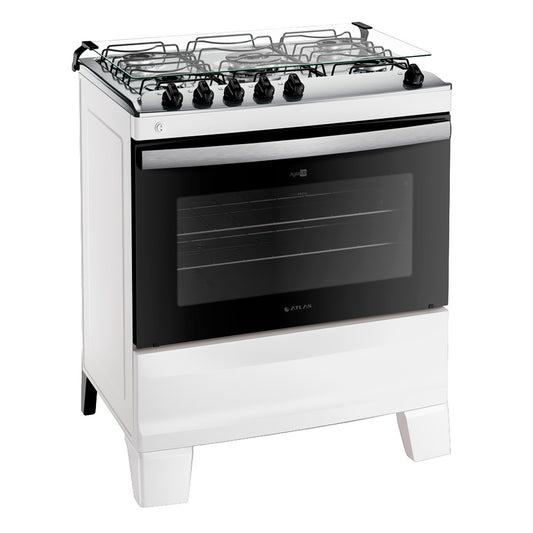 Fogão Atlas Agile Up 5 Bocas Automático Mesa de Inox Tripla Chama Forno 86,5L