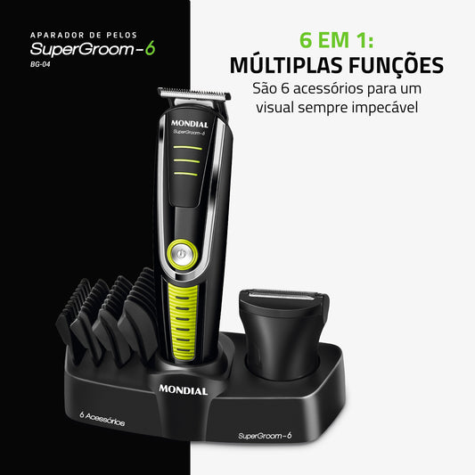 Aparador de Pelos Mondial Super Groom 6 4 Pentes 1 Velocidade 6W Sem Fio