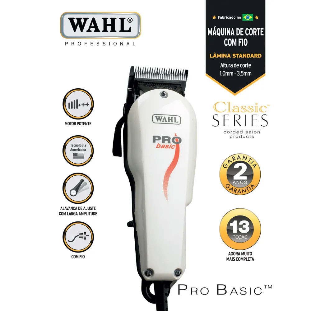 Máquina de Cortar Cabelo Wahl Pro Basic 8 Pentes
