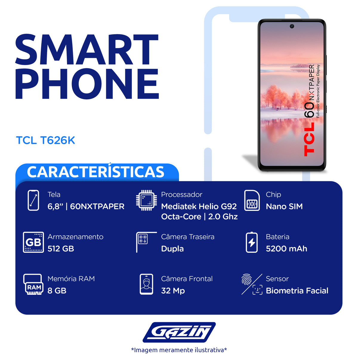 Smartphone TCL 60 NXTPAPETR 4G 6.8" Octa Core 512GB 8GB Câmera Dupla