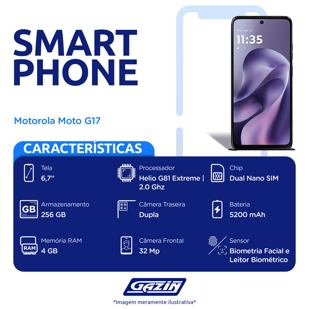 Smartphone Motorola Moto G17 6.7" Octa Core 256GB 4GB Câmera Tripla