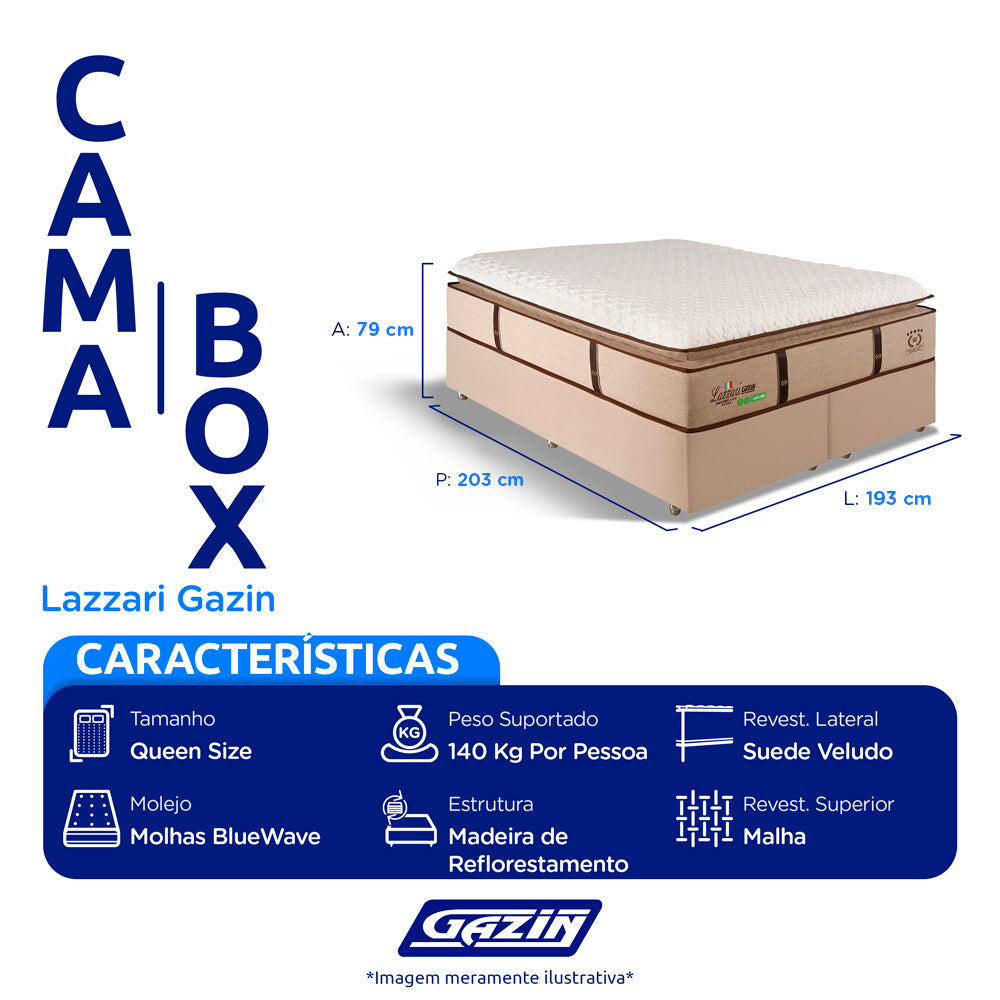 Colchão Cama Box Gazin Molas BlueWave com Pillow Top King Size Lazzari 193x203