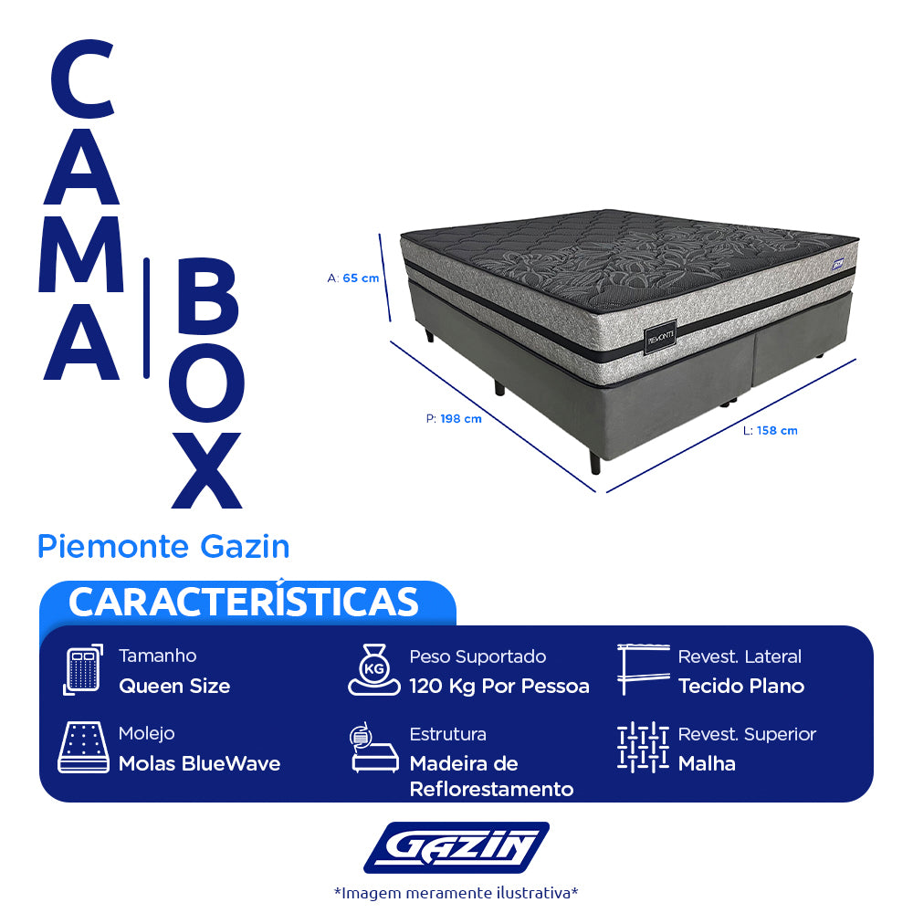 Colchão Cama Box Gazin Molas BlueWave Queen Size Piemonte 158x198