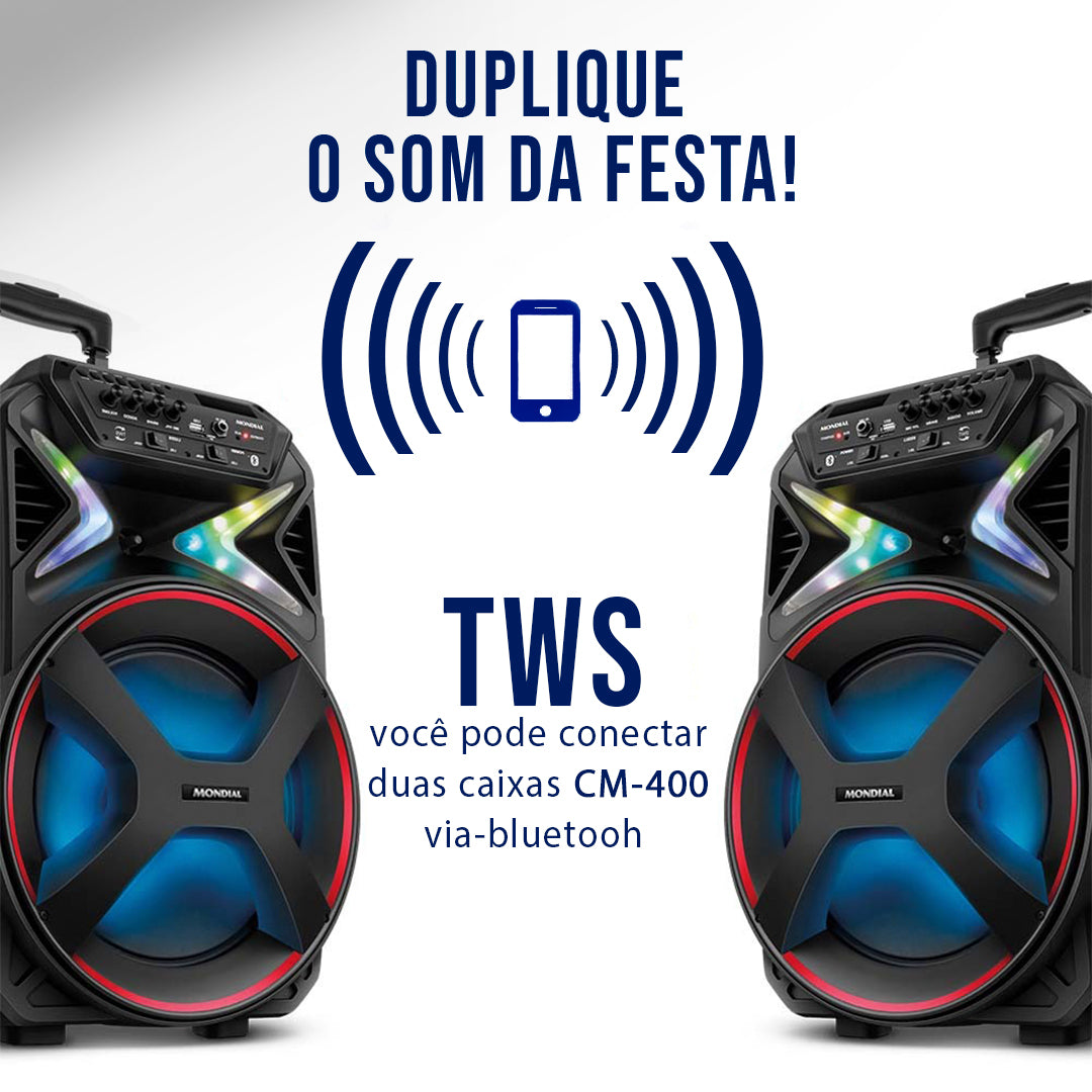 Caixa de Som Amplificada Mondial CM-400 400W Bluetooth USB