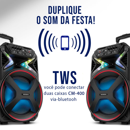 Caixa de Som Amplificada Mondial CM-400 400W Bluetooth USB