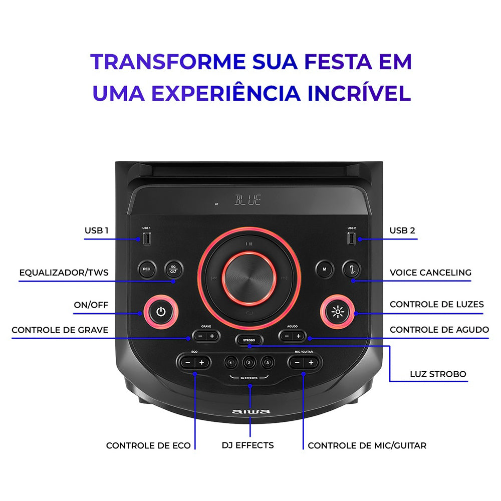 Caixa de Som Aiwa Torre 2300W Bluetooth