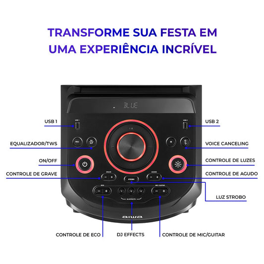 Caixa de Som Aiwa Torre 2300W Bluetooth