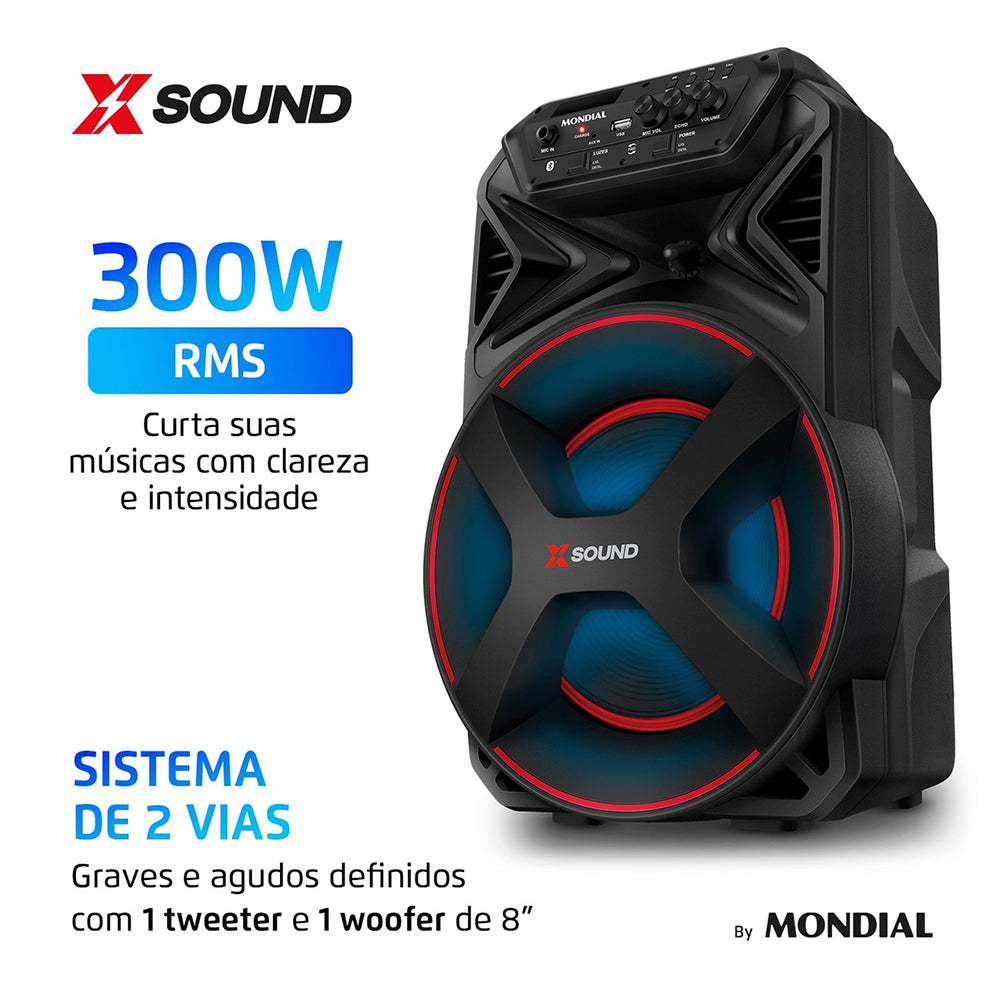 Caixa de Som Amplificada Mondial XSound CM-300-N 300W Bluetooth RGB