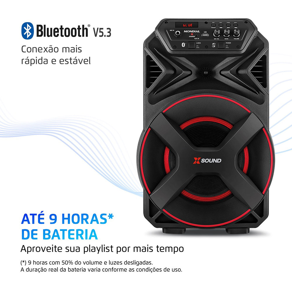 Caixa de Som Amplificada Mondial XSound CM-300-N 300W Bluetooth RGB