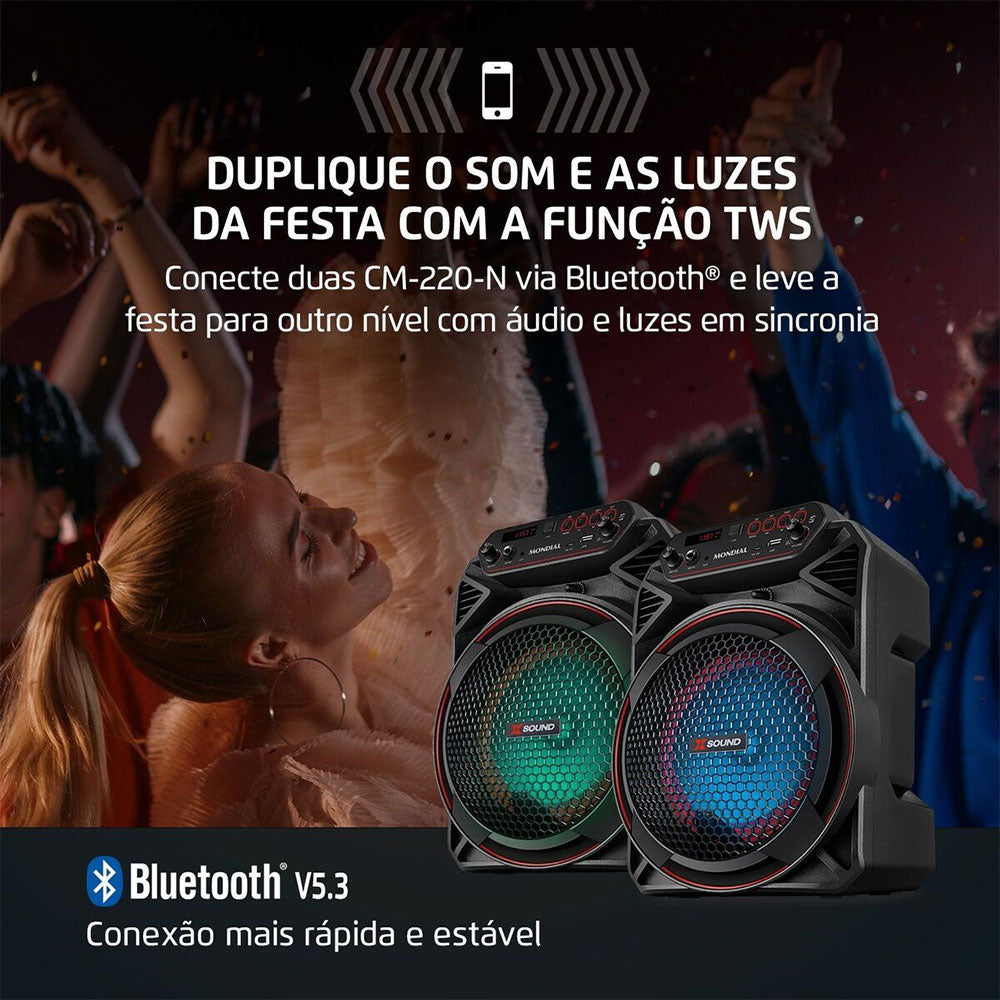Caixa de Som Amplificada Mondial CM-220-N 220W RMS Bluetooth
