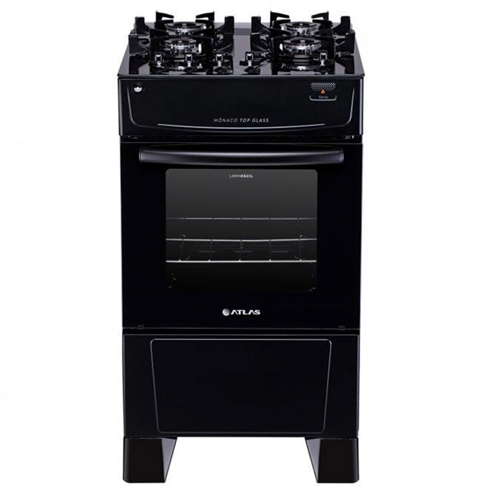 Fogão Atlas 4 Bocas Mônaco Top Glass Automático Mesa de Vidro Forno 50L