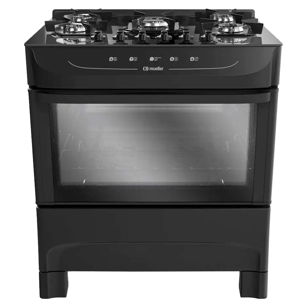 Fogão Mueller MFV5BB 5 Bocas Automático Mesa de Vidro Temperado com Ultra Chama