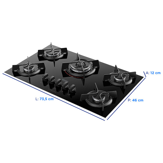 Cooktop Dako Supreme 5 Bocas Superautomático Mesa de Vidro Mega Chama