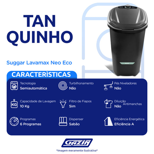 Tanquinho Suggar Lavamax Neo Eco 10kg Semiautomático com Timer LE101