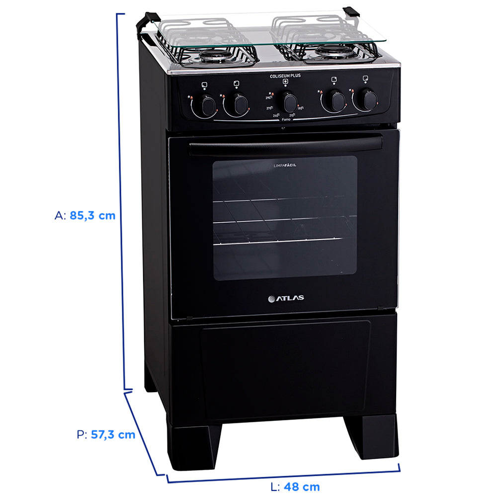 Fogão Atlas Coliseum Plus 4 Bocas Acendimento Manual Mesa de Inox Forno 50L