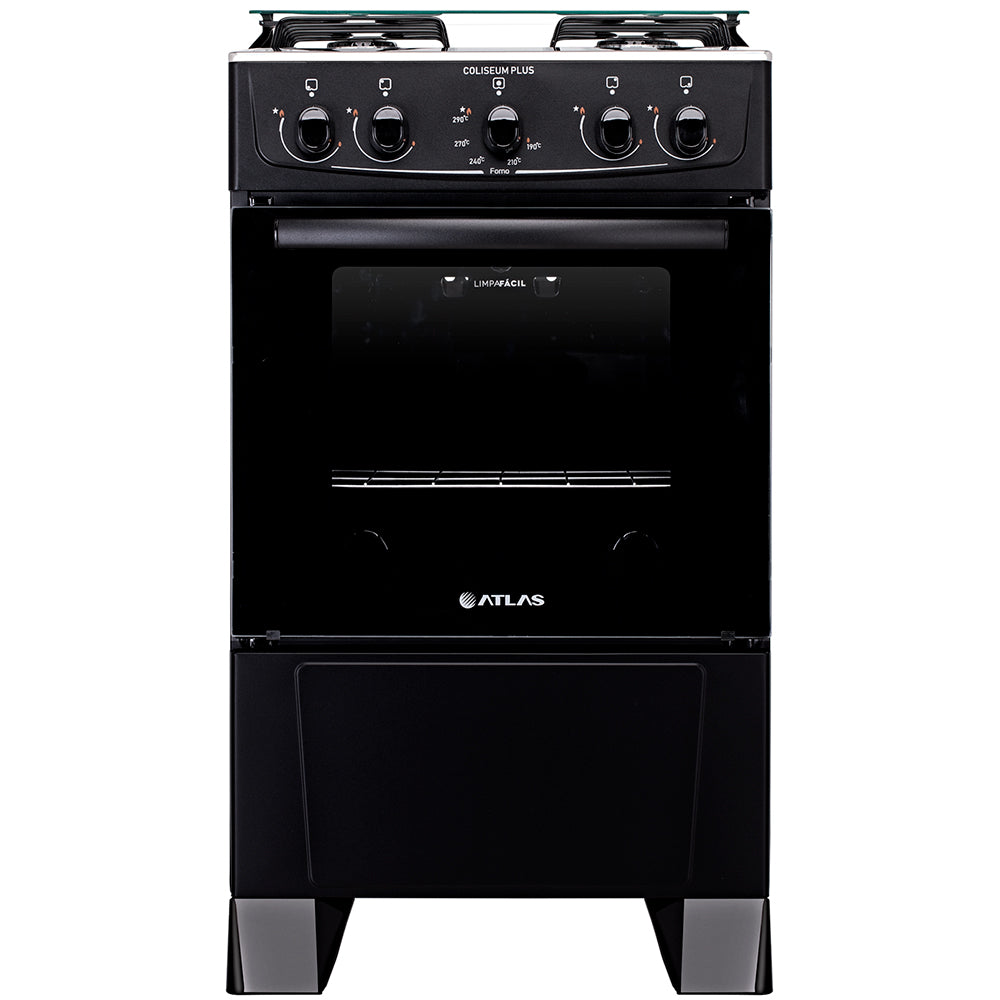 Fogão Atlas Coliseum Plus 4 Bocas Acendimento Manual Mesa de Inox Forno 50L