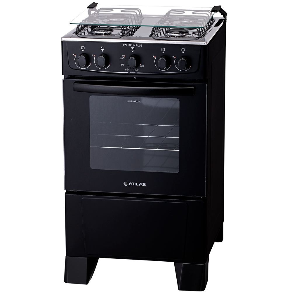 Fogão Atlas Coliseum Plus 4 Bocas Acendimento Manual Mesa de Inox Forno 50L