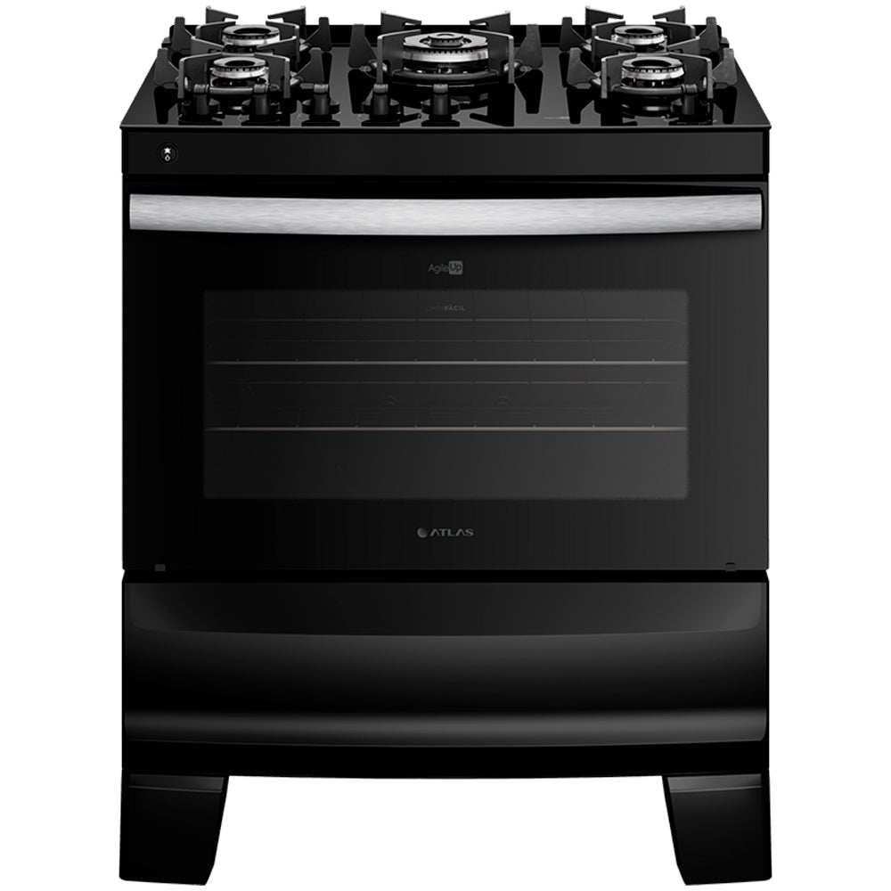 Fogão Atlas 5 Bocas Agile Glass Automático Mesa de Vidro Forno 86,5L