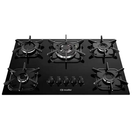 Cooktop a Gás Mueller 5 Bocas Superautomático Tripla Chama Mesa de Vidro