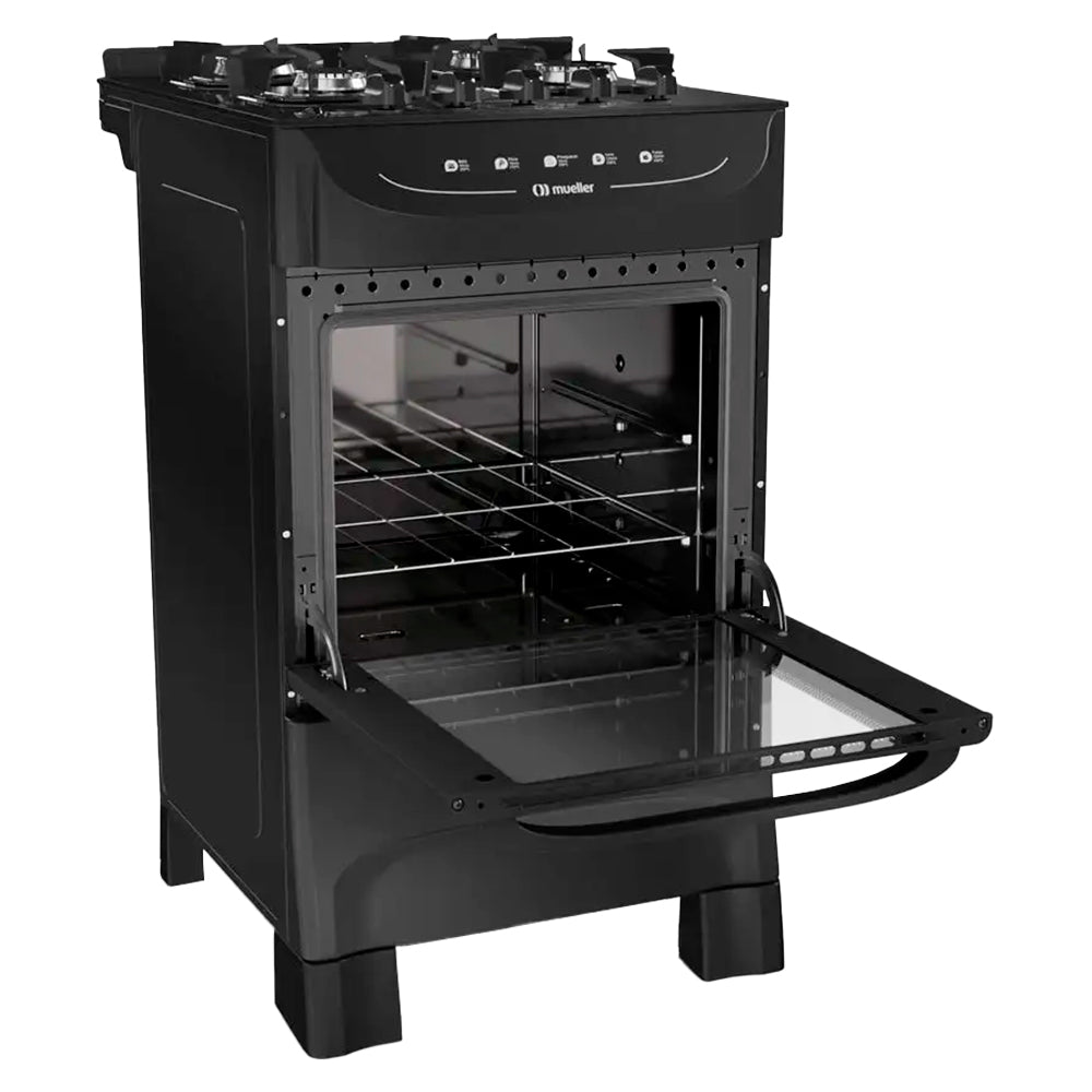 Fogão Mueller MFV4BB 4 Bocas Automático Mesa de Vidro Forno Total Clean