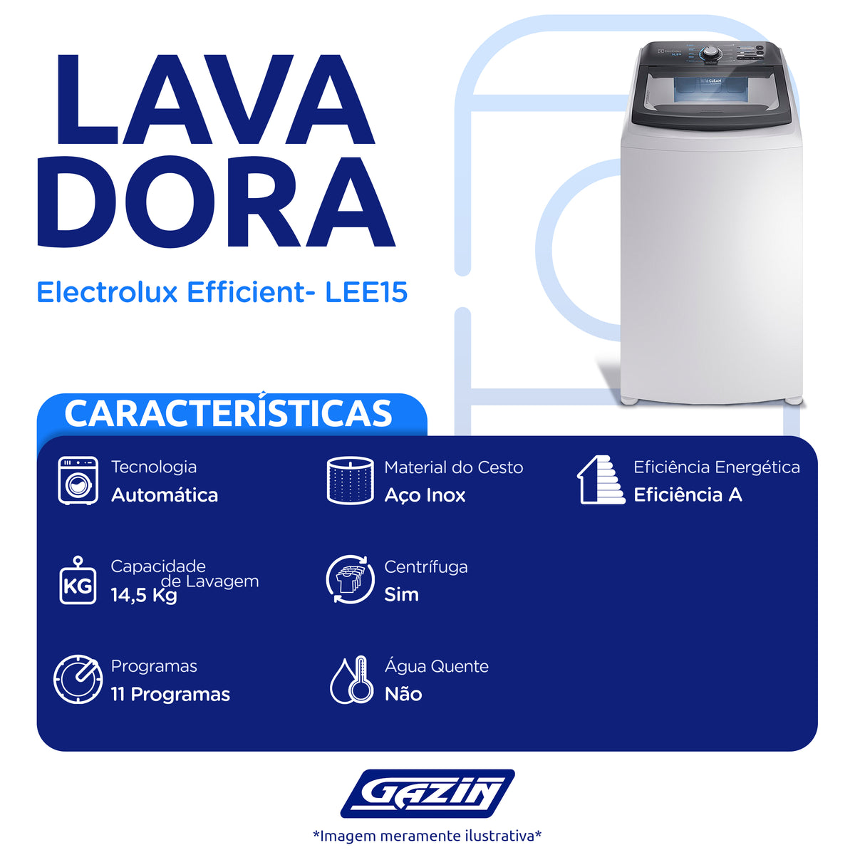 Máquina de Lavar Electrolux 14,5kg Efficient Jet&Clean LEE15