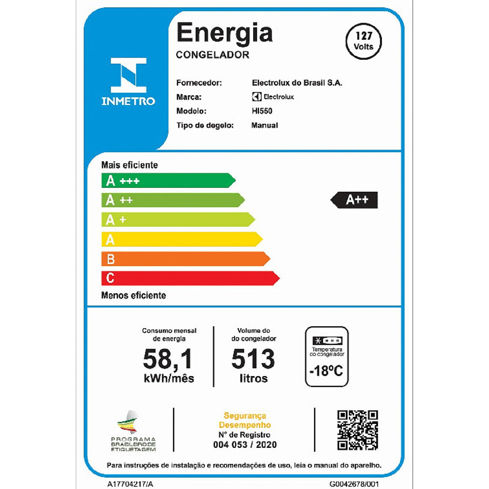 Freezer Electrolux 513L 1 Porta Horizontal Cycle Defrost Inverter HI550