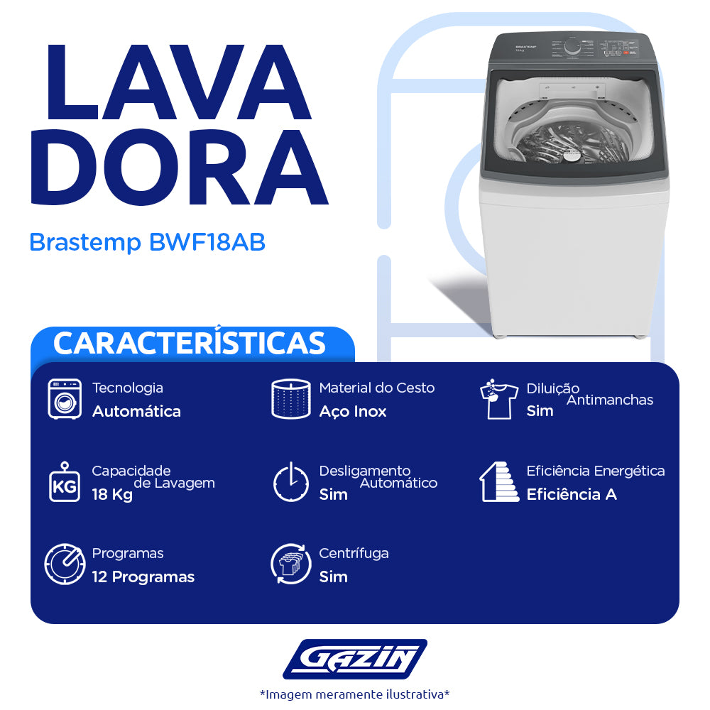 Máquina de Lavar Brastemp 18 Kg Automática Digital BWF18