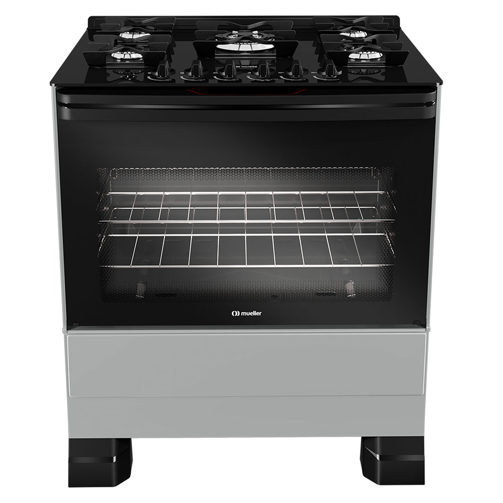 Fogão Mueller MFV5BF 5 Bocas Automático Mesa de Vidro Forno Total Clean