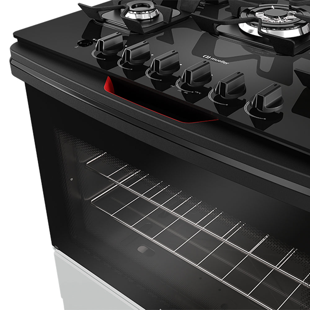 Fogão Mueller MFV5BF 5 Bocas Automático Mesa de Vidro Forno Total Clean