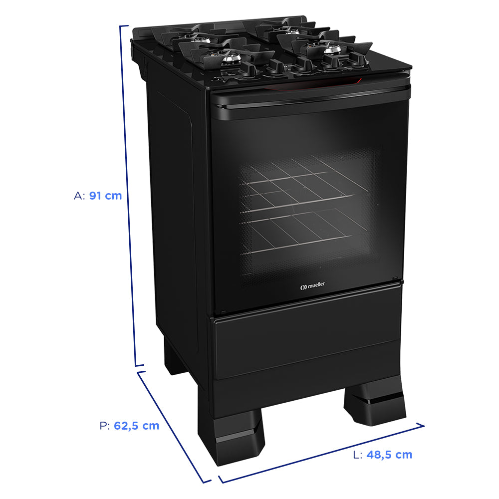 Fogão Mueller MFV4BF 4 Bocas Automático Mesa de Vidro Forno Total Clean