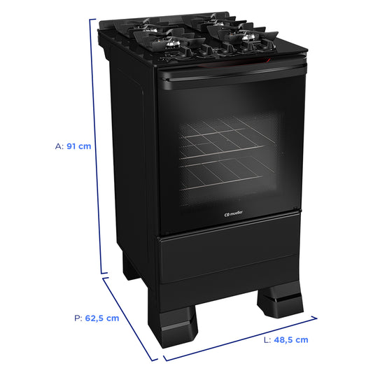 Fogão Mueller MFV4BF 4 Bocas Automático Mesa de Vidro Forno Total Clean