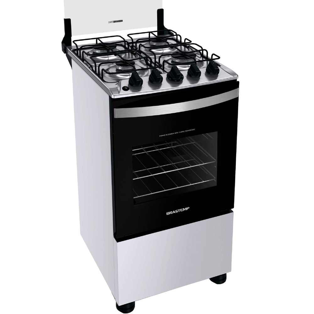 Fogão Brastemp 4 Bocas Automático Mesa em Aço Inox Forno 61L BFO4NBBUNA