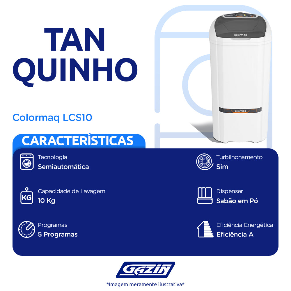 Tanquinho Colormaq Ecomax 10kg Semiautomático com Filtro de Fiapos LCS10