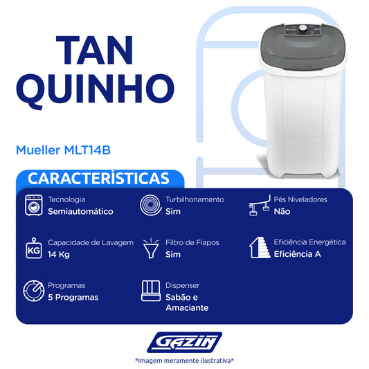 Tanquinho Mueller 14kg Semiautomático com Agitador Removível MLT14B