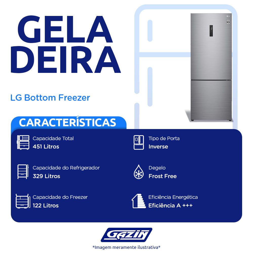 Geladeira Smart LG Inverse 451L Frost Free Inverter GC-B569NLL2
